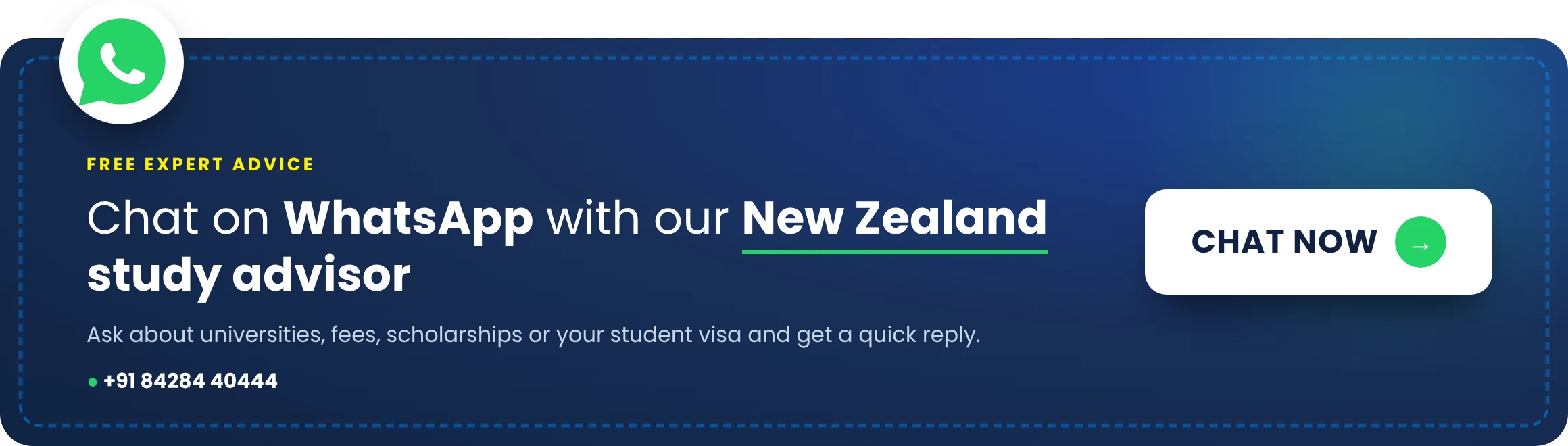 Chat on WhatsApp with our New Zealand study advisor. Click to chat now.
